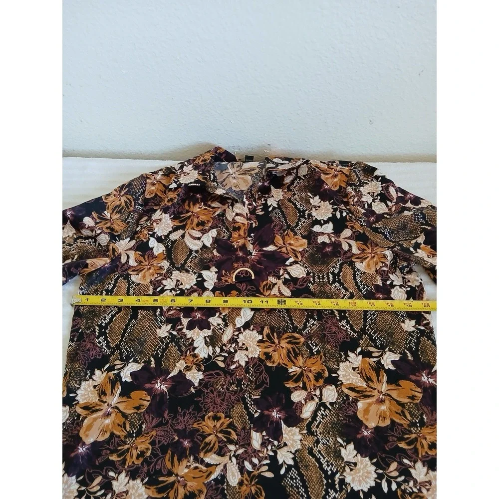 Marc New‎ York Women's Blouse Tunic Brown & Purple Floral Long Sleeve Bohemian